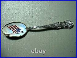 Rare Antique Gorham Sterling New York Enamelled American Flag Souvenir Spoon