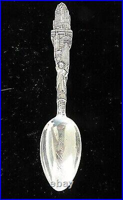 Rare Antique Sterling Silver Souvenir spoon NYC Building Church Statue Liberty