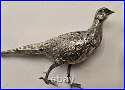 Rare Estate Pair- Antique European Sterling Silver Pheasants Birds Repoussé 925