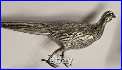 Rare Estate Pair- Antique European Sterling Silver Pheasants Birds Repoussé 925