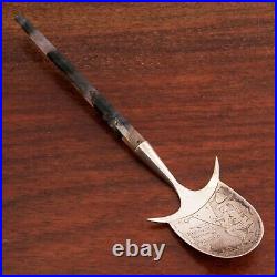 Rare Figural Sterling Souvenir Spoon Holding Down A Claim Moss Agate Handle