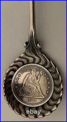 Rare Gorham Sterling Statue Of Liberty Souvenir Spoon Inset 1877 Seated Quarter