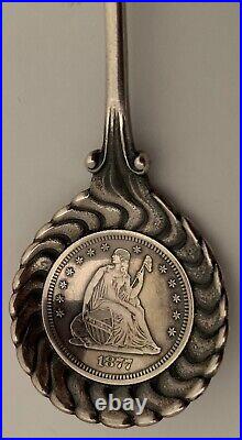 Rare Gorham Sterling Statue Of Liberty Souvenir Spoon Inset 1877 Seated Quarter