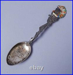 Rare Lot 4 American Indian Sterling Silver Souvenir Spoons Enamel Full Figure