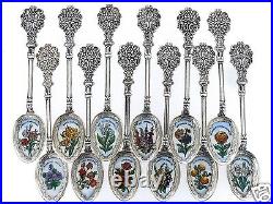 Rare Set 12 Enamel A Oechsle Sterling Silver Souvenir Spoons Months Calendar SL