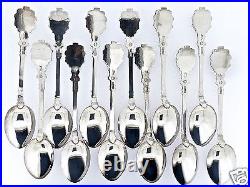Rare Set 12 Enamel A Oechsle Sterling Silver Souvenir Spoons of Calendar Months