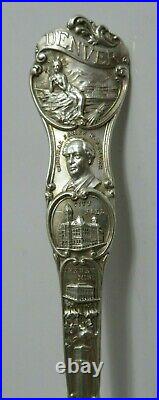 Rare Souvenir Sterling Spoon Impressions both sides General James Denver Indian