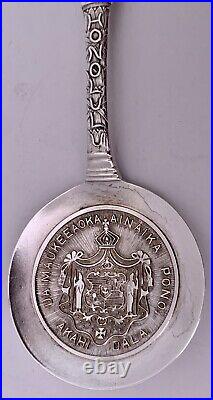 Rare Sterling Figural Honolulu Hawaiian Souvenir Spoon Hawaii Medallion In Bowl