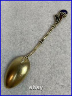 Rare Sterling Plique-a-Jour Devil Souvenir Spoon With Picture in bowl Gold Wash