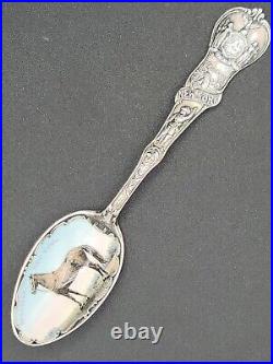 Rare Sterling Silver Enamel Hand Painted Horse Saratoga Springs Souvenir Spoon