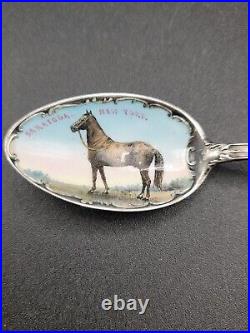 Rare Sterling Silver Enamel Hand Painted Horse Saratoga Springs Souvenir Spoon