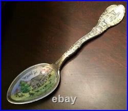 Rare Vtgold Kentucky Homesterling Silver Enamel Souvenir Spoon By Shepard