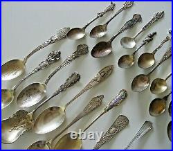 Rle 21 Antique Sterling Silver Souvenir Spoons 281 Grams Total Weight