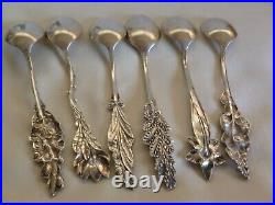 SET OF 6 OLD USA AMERICAN STERLING SILVER FLOWER FLORAL HANDLE SPOONS -103 gr