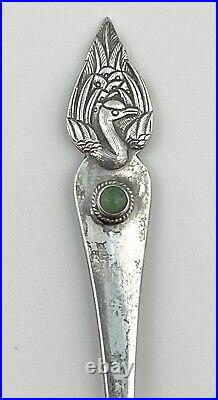 SHANGHAI Souvenir Spoon Chinese Sterling Silver Jade Stone Chrystal Peacock Bird