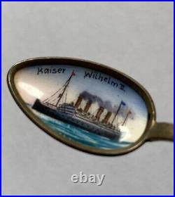 SS Kaiser Wilhelm II Steamship Silver Souvenir Spoon Enamel WWI Sterling Antique