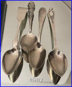 STERLING. 925 SILVER Scrap 8 Spoons Souvenir Resealable LOT 163 Grams