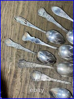 STERLING SILVER Souvenir Spoons Lot Of 14 RW&S + Others