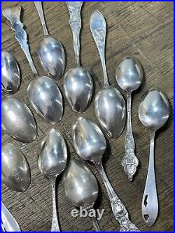 STERLING SILVER Souvenir Spoons Lot Of 14 RW&S + Others
