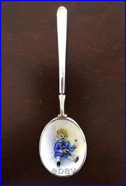 STUNNING Vintage CARTIER 925 Sterling Silver Enamel Baby in the Bowl Spoon RARE