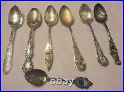 Scrap Lot of 7 Souvenir Spoons Scrap 925 Sterling Silver Weight 131 grams