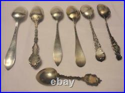 Scrap Lot of 7 Souvenir Spoons Scrap 925 Sterling Silver Weight 131 grams
