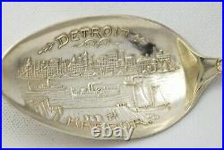 See Hear Speak No Evil Monkeys Sterling Silver Souvenir Spoon Detroit MI Harbor