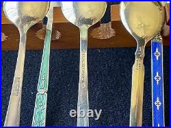 Set 36 Antique Sterling Silver Gilded Enamel Spoon