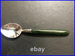 Set Of 6 Vintage New Zealand Green Stone Souvenir Sterling Spoons