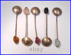 Set/ lot 5 sterling spoons made with Brazilian 2.000 Reis coin & natural quartz