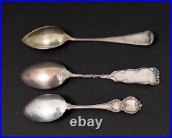 Set of 12 Antique 1892-1900 Sterling Silver Collector Souvenir Spoons 255 grams