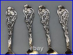 Set of 4 sterling silver collectible Demitasse Spoons, American Indian handle