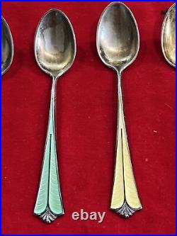 Set of 5 Vintage David Anderson Sterling & Enamel Collector Souvenir Spoons