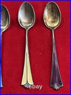 Set of 5 Vintage David Anderson Sterling & Enamel Collector Souvenir Spoons