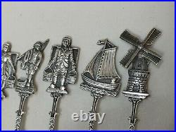 Set of 6 Vintage Holland Sterling Silver Souvenir Spoons, 3 3/8 Long