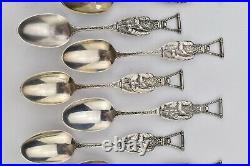 Set of 8 Poland Springs Figural Sterling Silver Souvenir Spoons Durgin