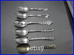 Six Antique Sterling Silver SOUVENIR SPOONS 110 grams Free Shipping