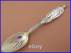 Sterling & Enamel Souvenir Spoon KING KAMEHAMEHA US & Hawaiian Flags