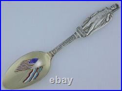 Sterling & Enamel Souvenir Spoon KING KAMEHAMEHA US & Hawaiian Flags