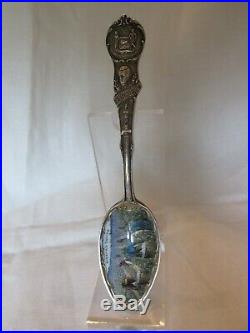 Sterling Silver Enamel Souvenir Spoon Black Americana Cotton Picking New Orleans