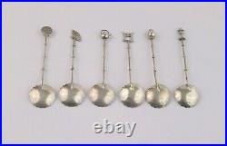Sterling Silver Japanese Spoon Set of 6 Salt or Demitasse Souvenir Spoons