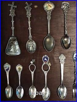 Sterling Silver Pewter Souvenir Spoon Lot Some enamels 18 Pc Set various sizes