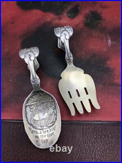 Sterling Silver S. S. M. C Rock A Bye Baby Stork Baby Spoons