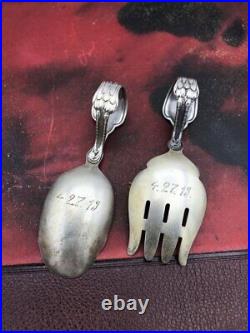 Sterling Silver S. S. M. C Rock A Bye Baby Stork Baby Spoons