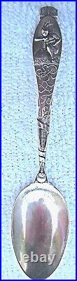Sterling Silver Saratoga Ny 19th C. 925 Souvenir Spoon Indian And A Turtle