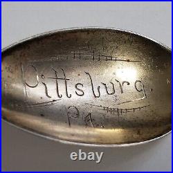Sterling Silver Souvenir Spoon Pittsburg PA Old Spelling Engraved FL0584