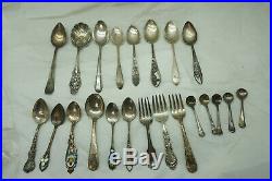 Sterling Silver Spoons Lot Antique Vintage 22 Pc Forks Salt Spoons Souvenir