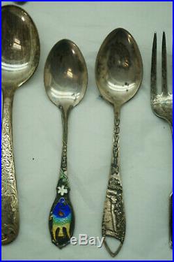 Sterling Silver Spoons Lot Antique Vintage 22 Pc Forks Salt Spoons Souvenir