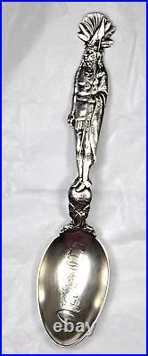 Sterling Souvenir Spoon Detroit Indian Chief, Retailed by Wright Kay, See Detail