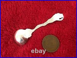 Sterling silver Flying Salem Witch souvenir miniature open salt cellar spoon
